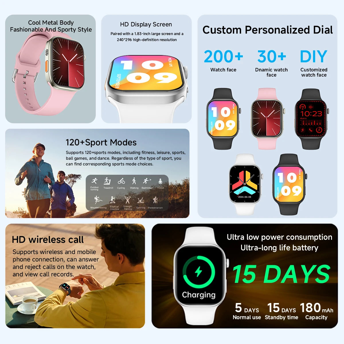 2026 Smart Watch 1.83" HD Screen Bluetooth Call Heart Rate Monitoring 120+ Sports Modes Waterproof for Men Woman Smartwatch Gift