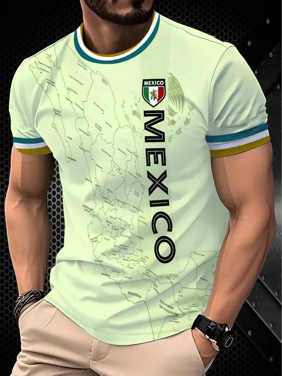 Mexico Mens Soccer Jersey Breathable Round Neck Sports Shirt