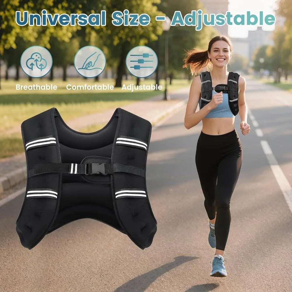 Unisex Adjustable Weighted Vest With Reflective Stripe For Training And Running