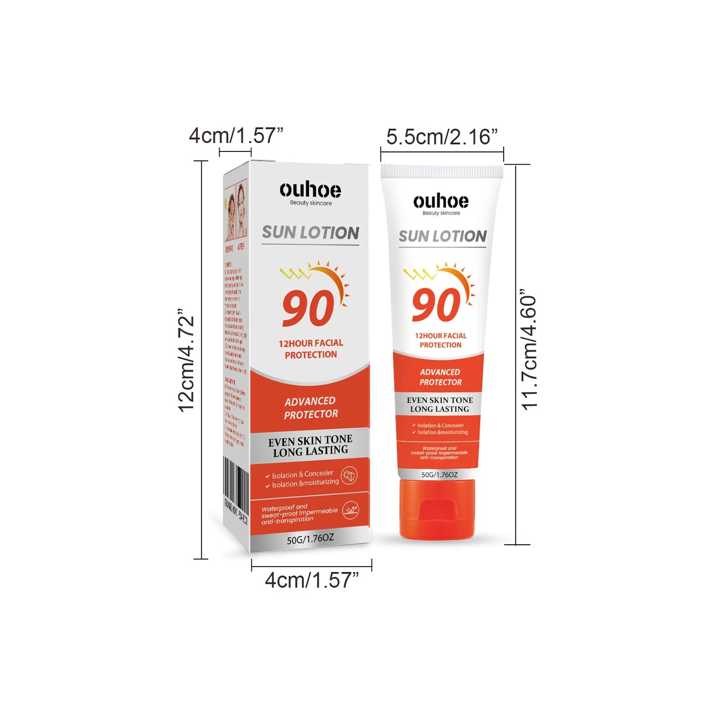 OUHOE Sun Lotion 12-Hour Facial Body SPF Protection