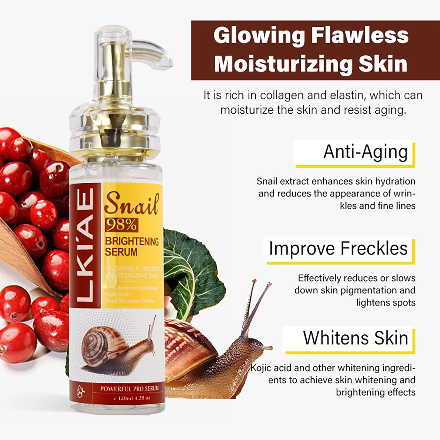 AILKE Natural Snail Brightening Serum For Face And Body