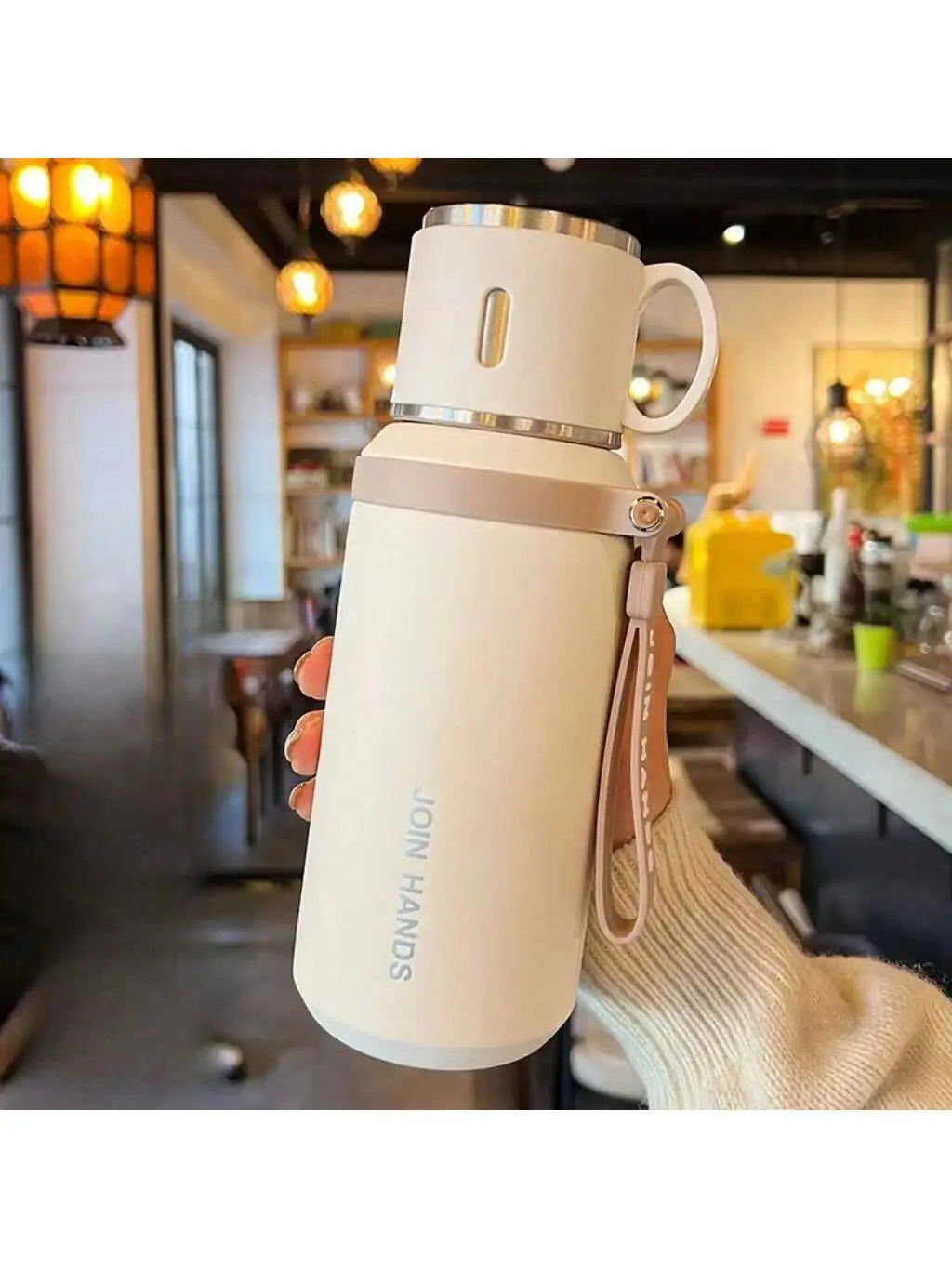 304 Stainless Steel Vacuum Insulated Water Bottle With Cup Lid And Carry Strap