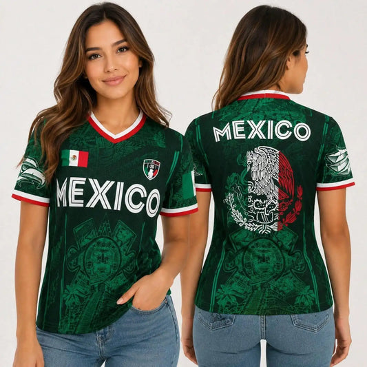 Mexico Soccer Jersey Chichen Itza Pyramid Graphic Retro Print