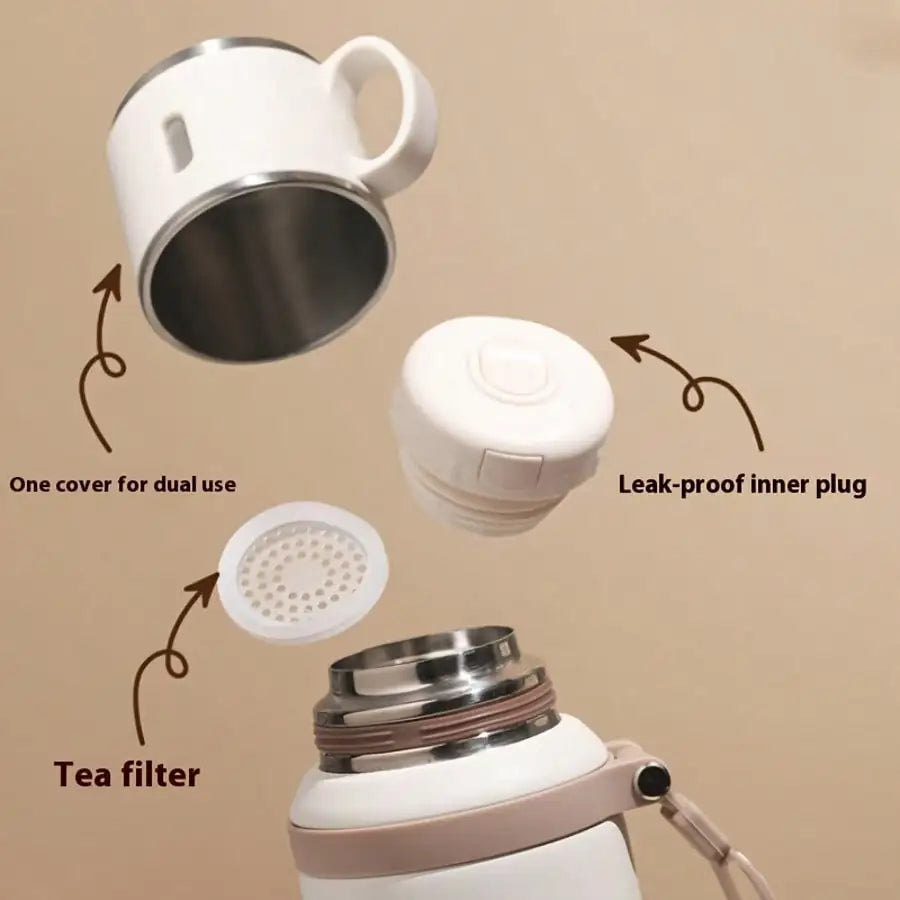 304 Stainless Steel Vacuum Insulated Water Bottle With Cup Lid And Carry Strap