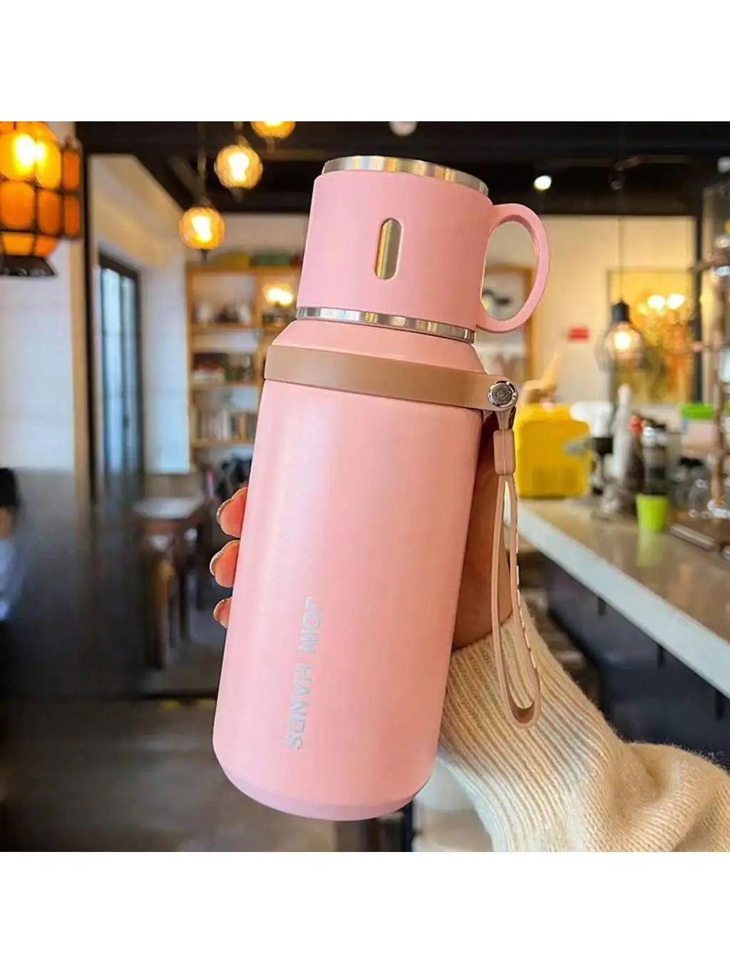 304 Stainless Steel Vacuum Insulated Water Bottle With Cup Lid And Carry Strap
