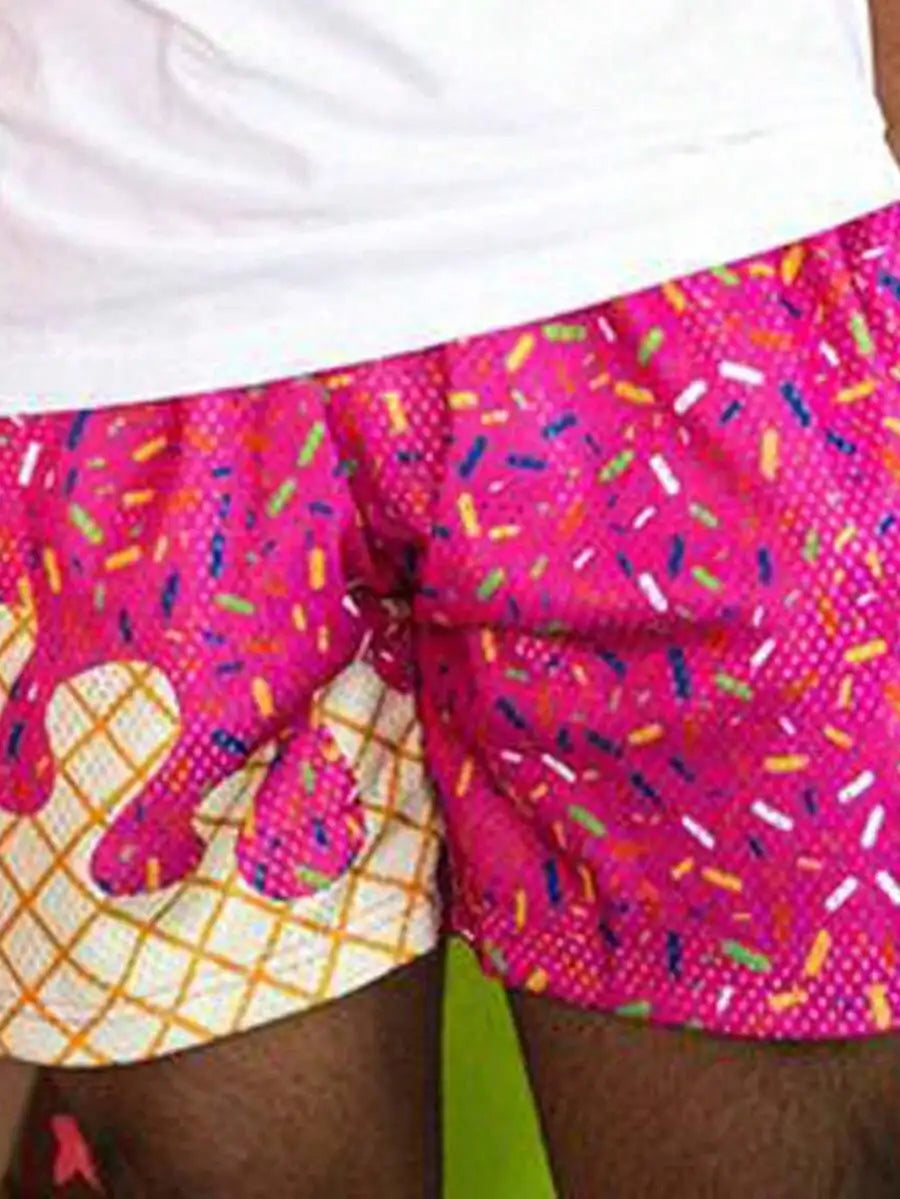 Y2K Ice Cream Print Mesh Baseball Shorts For Casual Workout