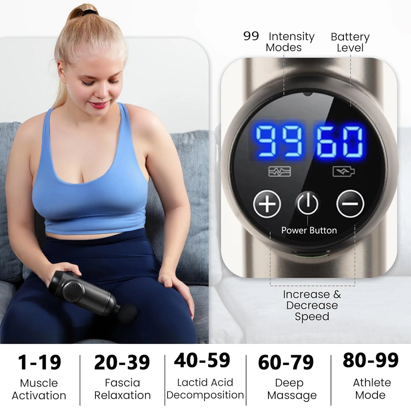 Deep Tissue Massage Gun With 99 Speeds And 8 Attachments