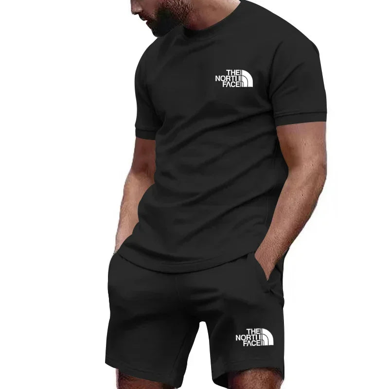 Men's Breathable Athletic Tee And Sweatpants Set For Workout