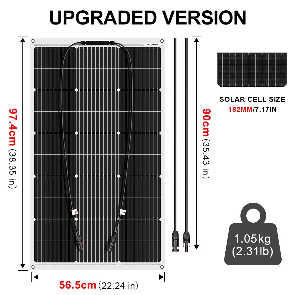 DOKIO 100W-400W 18V monocrystalline flexible solar panel, suitable for camping, RV installation can charge 12V batteries