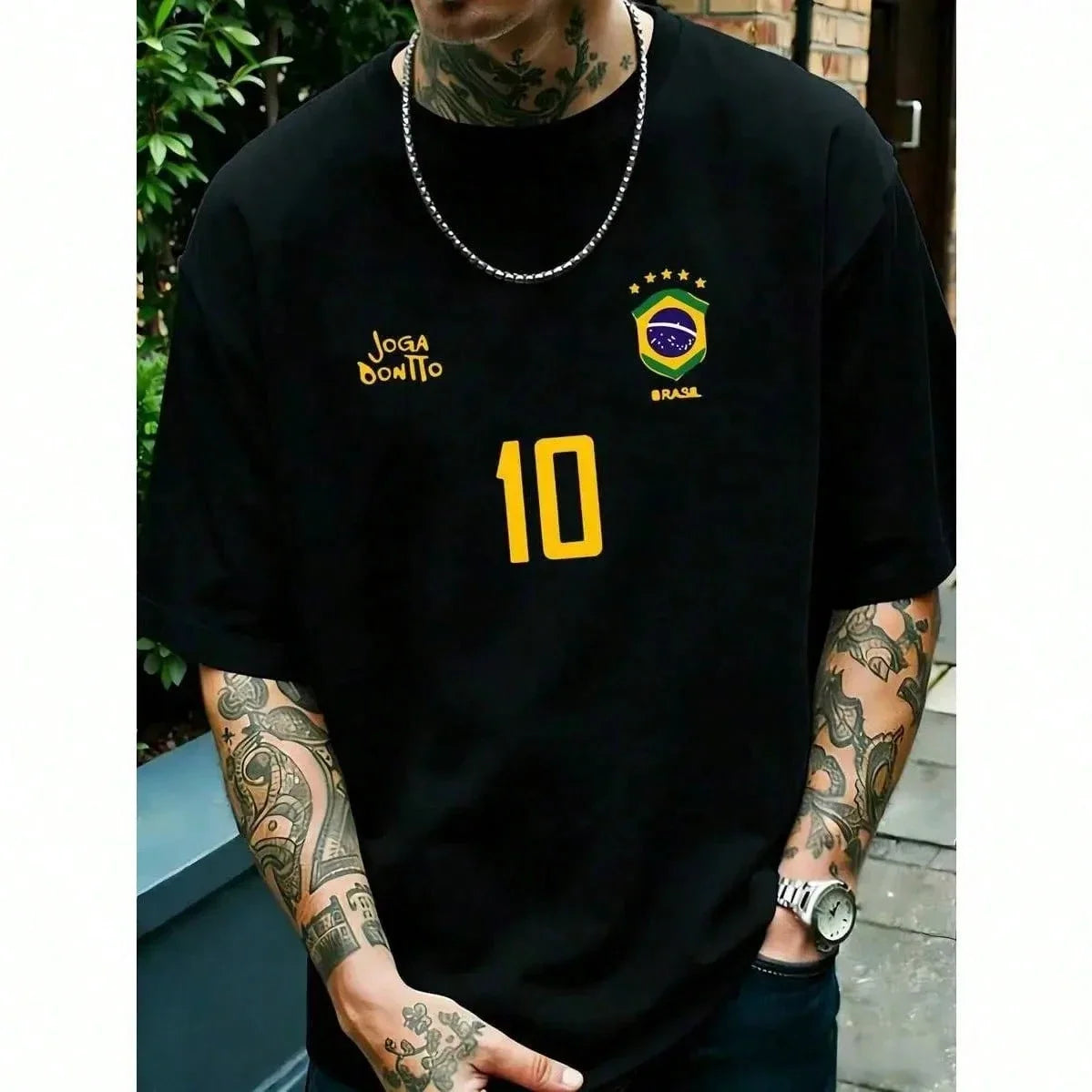 Men's Brazil Football Jersey Graphic Tee Number 10 Breathable Polyester