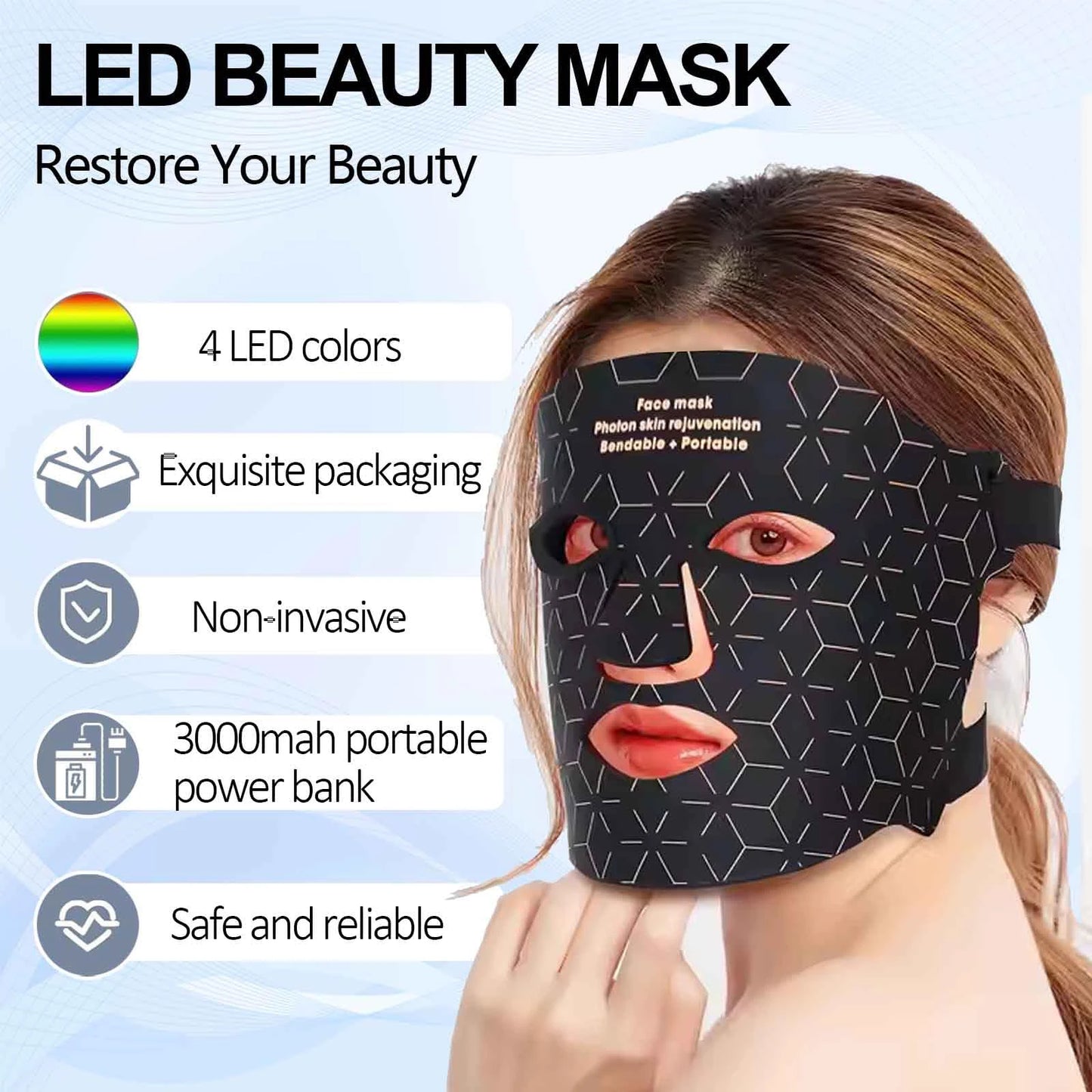 UBilli 4 Modes Portable LED Face Mask Light Therapy For Anti Aging Wrinkles