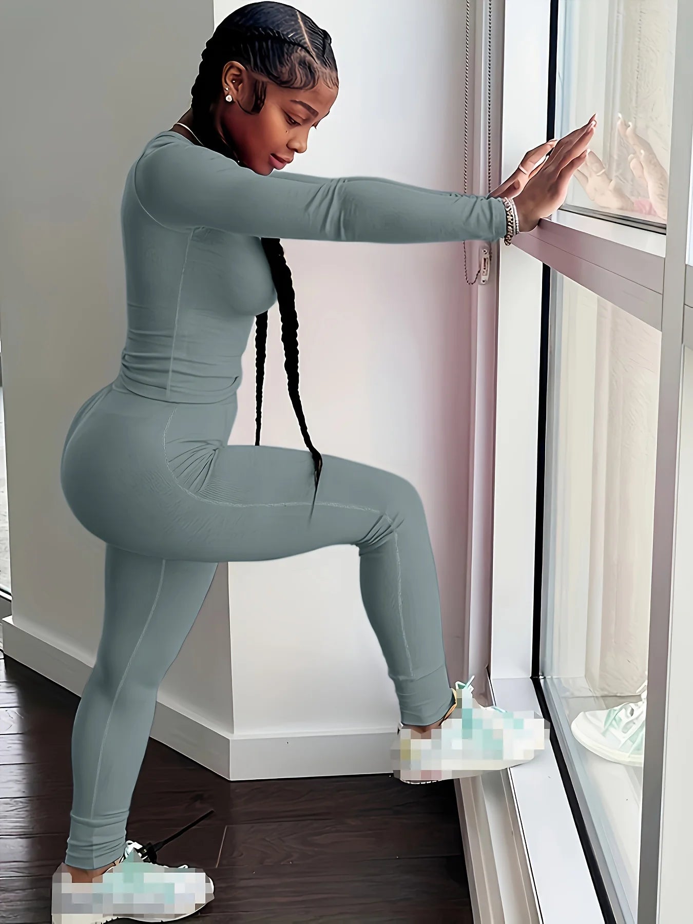 Women's Long Sleeve And Leggings Set For Workout Breathable Polyester Elastane