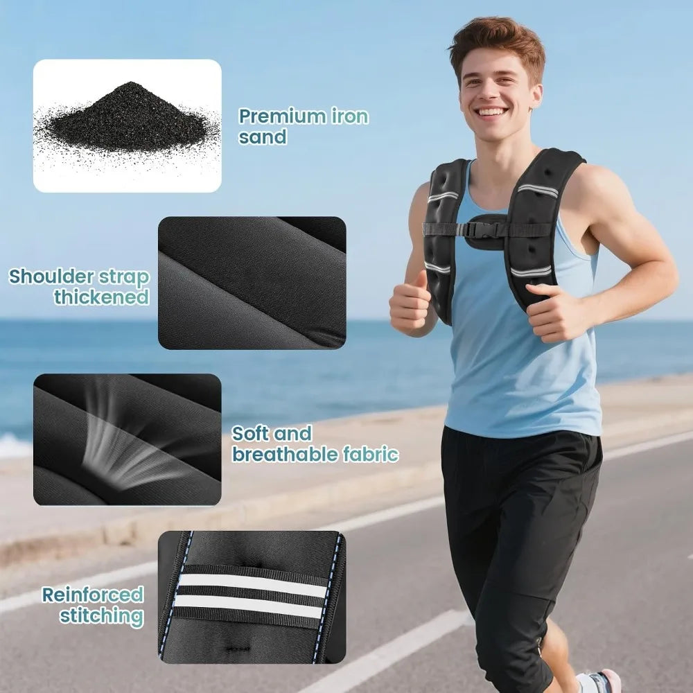 Unisex Adjustable Weighted Vest With Reflective Stripe For Training And Running