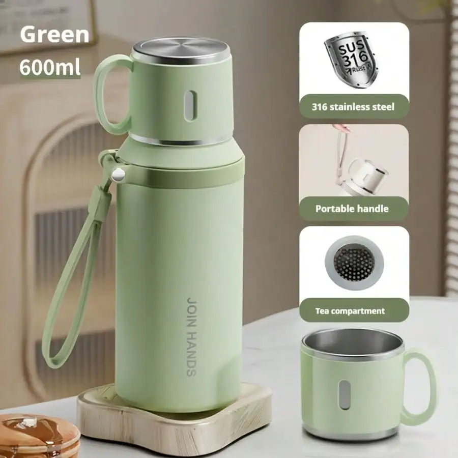 304 Stainless Steel Vacuum Insulated Water Bottle With Cup Lid And Carry Strap