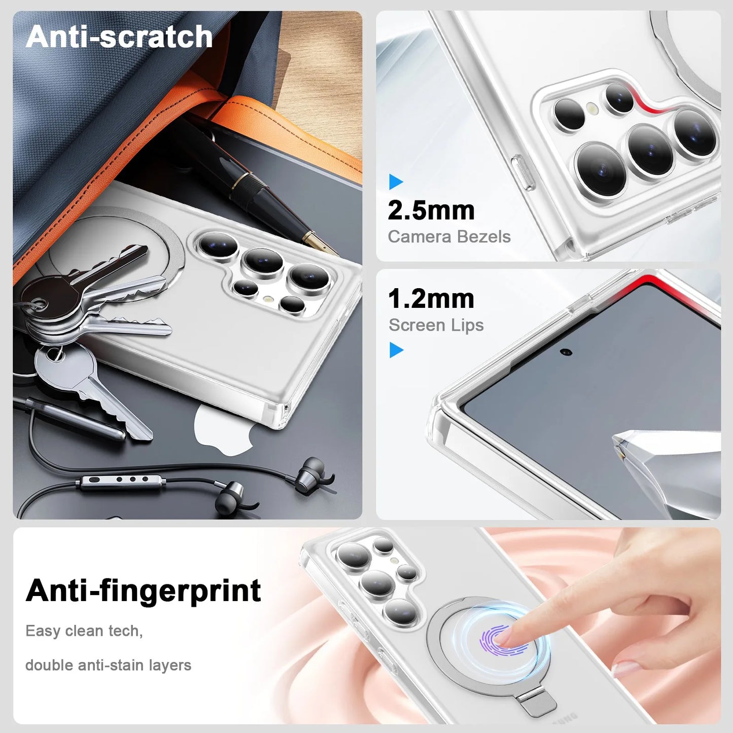 For Samsung Galaxy S25 Ultra/S25 Plus Case with Magnetic Invisible Ring Stand, Compatible with Magnetic, Translucent Matte Case