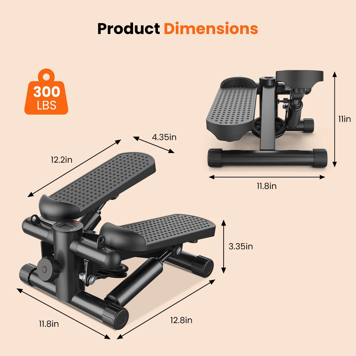 Mini Hydraulic Stepper With Resistance Bands 300 Lbs Capacity Monitor