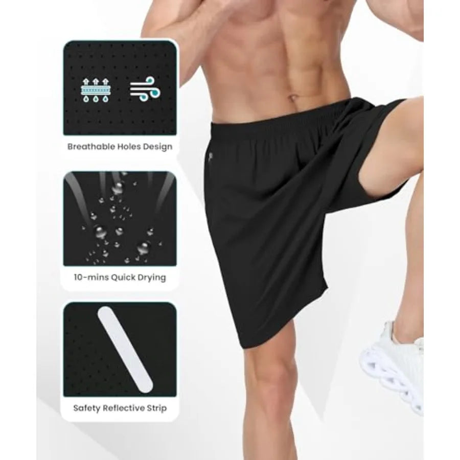 Mens Athletic Gym Shorts With Quick Dry Zipper Pockets