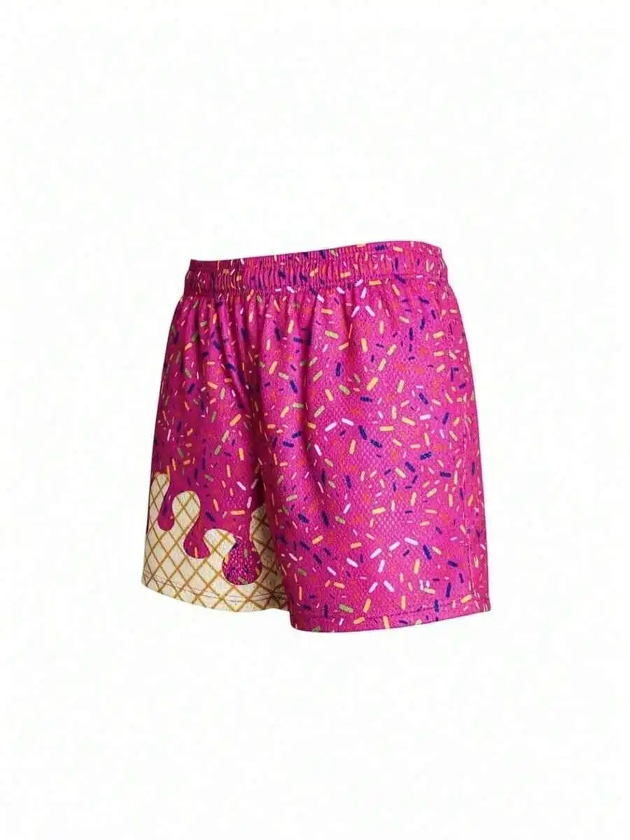 Y2K Ice Cream Print Mesh Baseball Shorts For Casual Workout