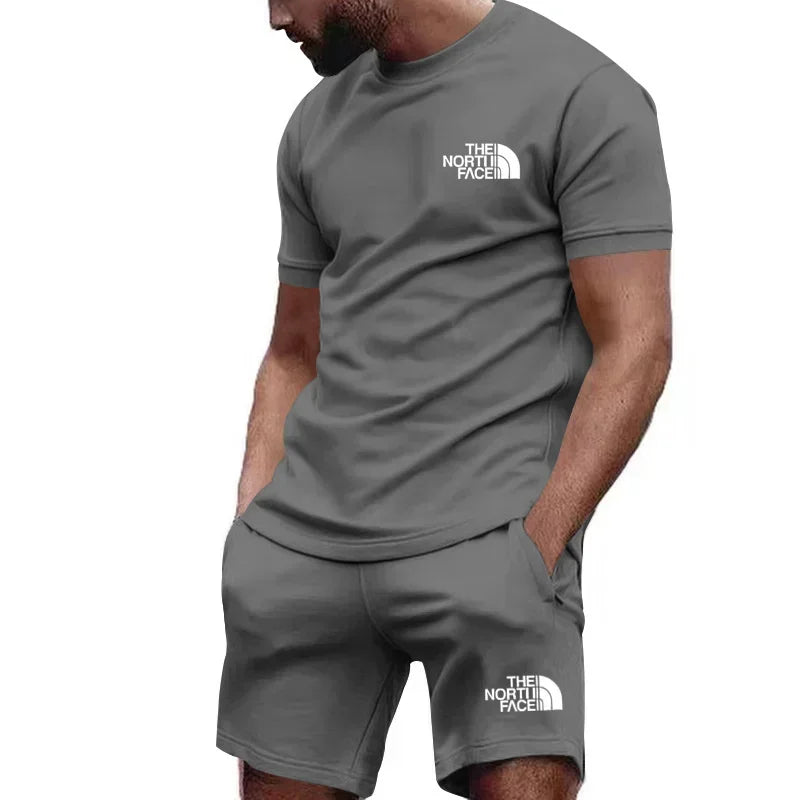 Men's Breathable Athletic Tee And Sweatpants Set For Workout