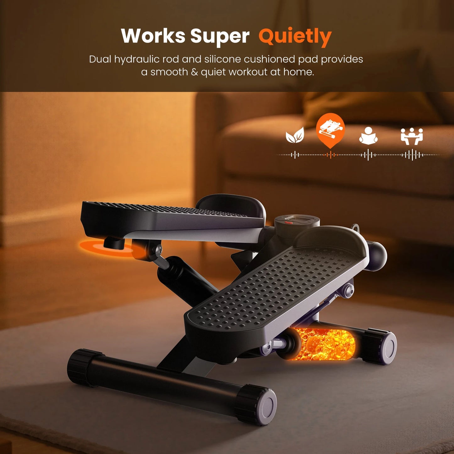 Mini Hydraulic Stepper With Resistance Bands 300 Lbs Capacity Monitor
