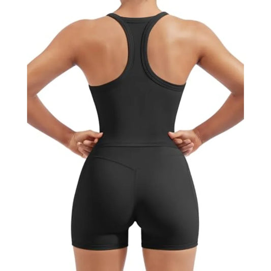 Women 2-Piece Workout Set With High Waist Shorts Built-In Bra Tank Tops
