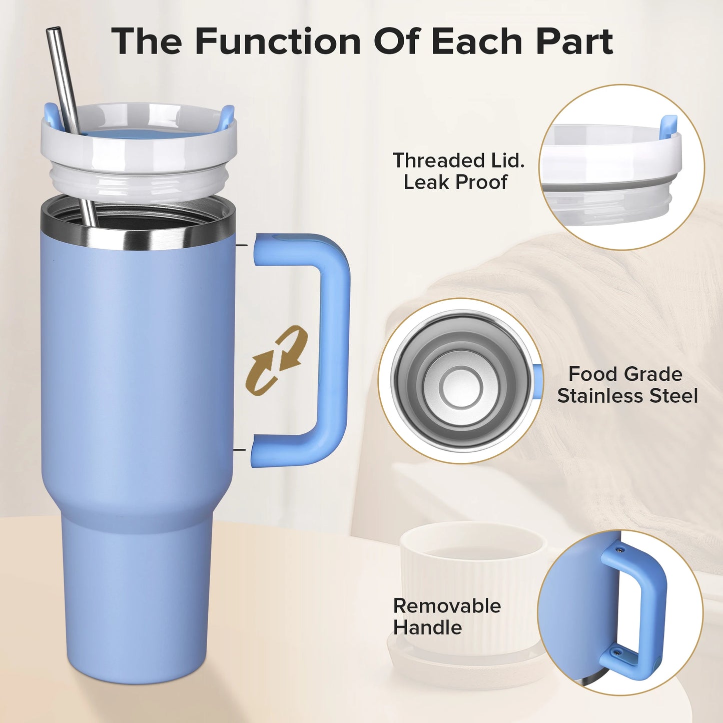 Fastsub Drinkware Stainless Steel Vacuum Tumbler Handle Straw Laser Engraving