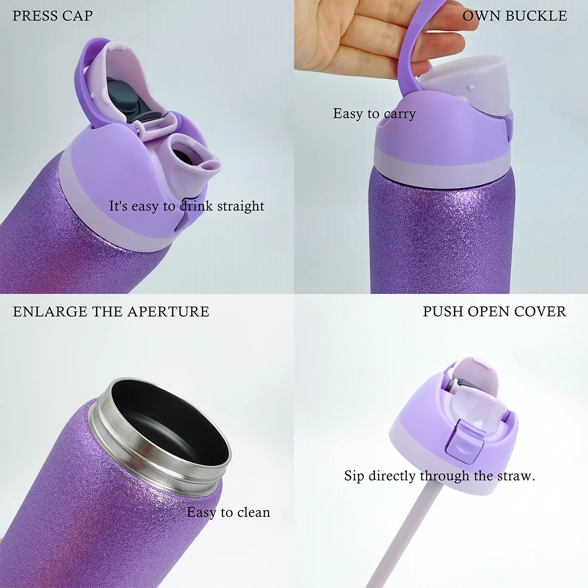 Owalaa Diamond Stainless Steel Insulated Water Bottle With Straw