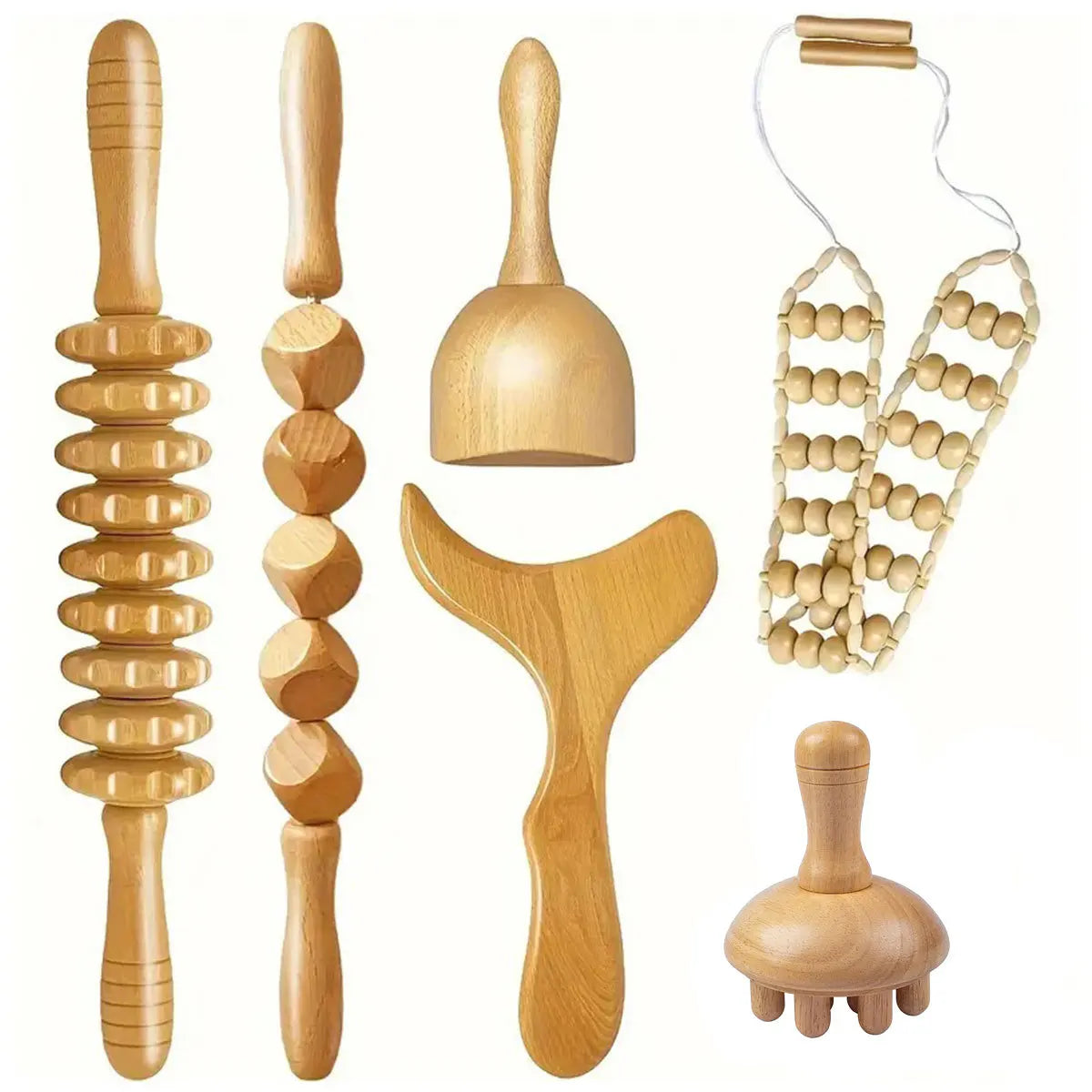 Wooden Massage Tool Set Pain Relief Gua Sha Back Massager