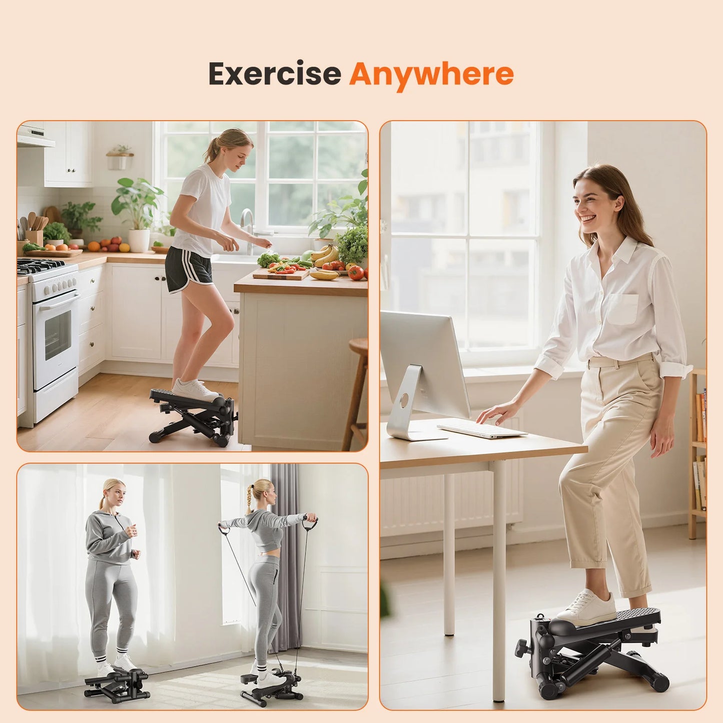 Mini Hydraulic Stepper With Resistance Bands 300 Lbs Capacity Monitor
