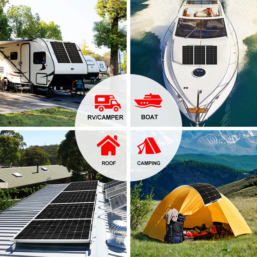 DOKIO 100W-400W 18V monocrystalline flexible solar panel, suitable for camping, RV installation can charge 12V batteries