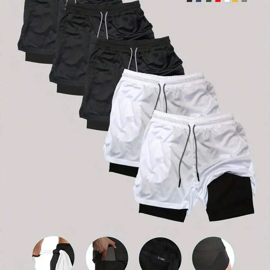 Mens Double Layer Basketball Shorts With Phone Pocket Quick Dry