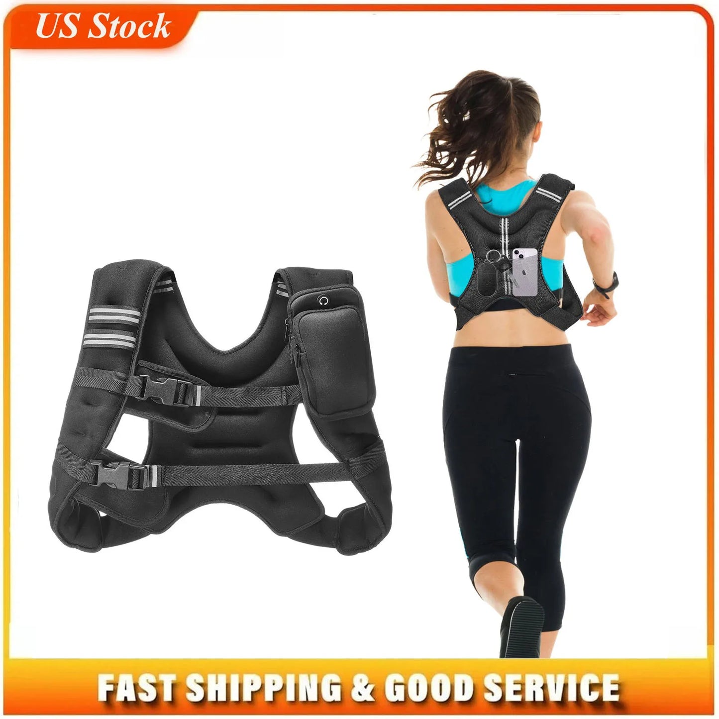 Weighted Vest 12 Lbs Reflective Stripe Adjustable Buckle Unisex