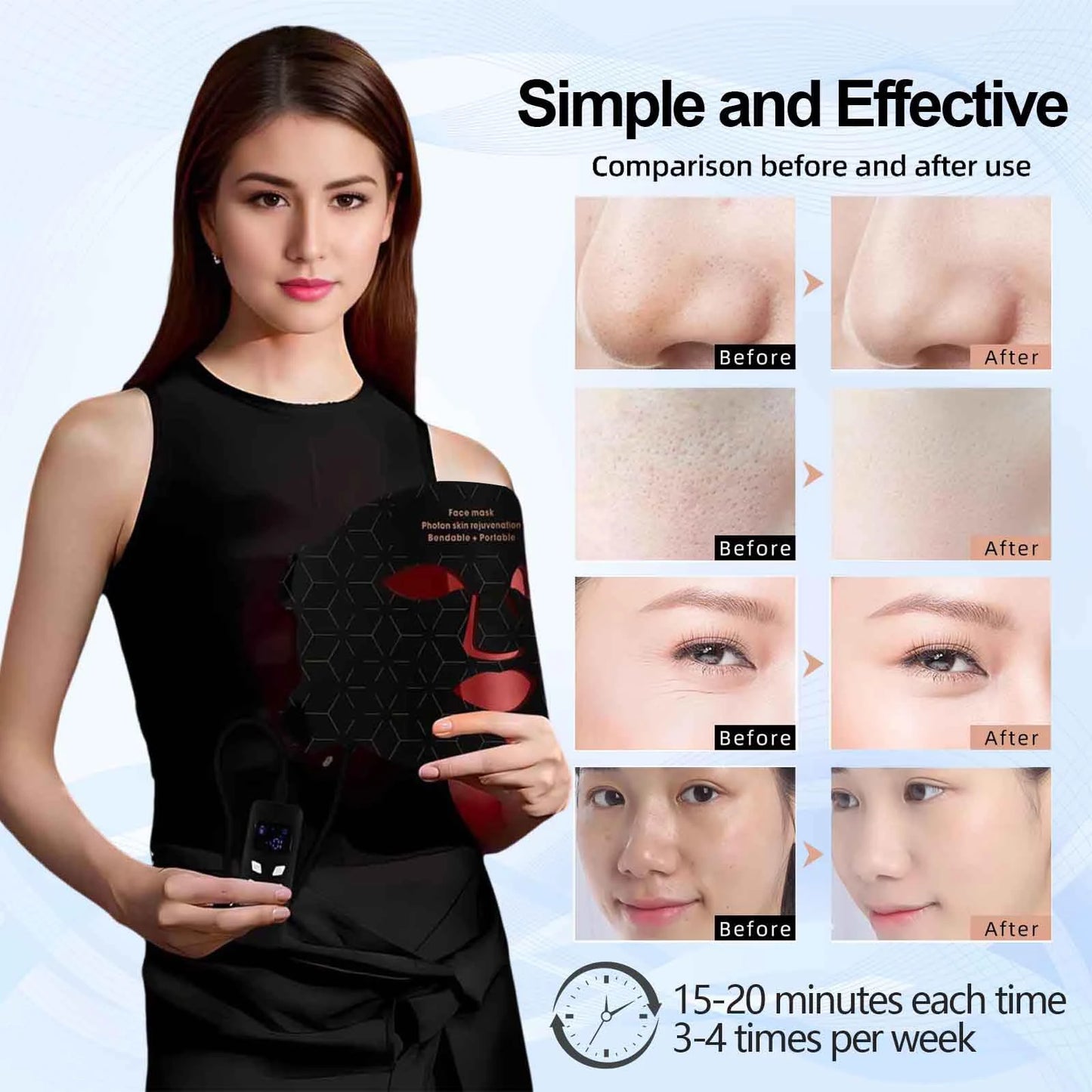 UBilli 4 Modes Portable LED Face Mask Light Therapy For Anti Aging Wrinkles