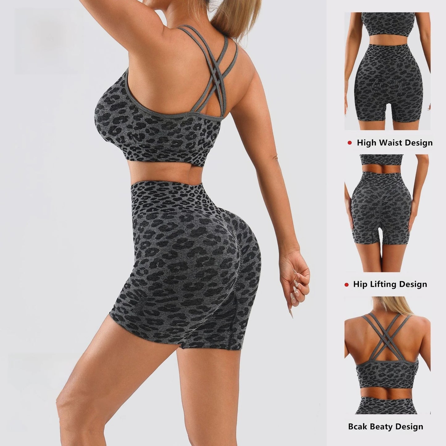 Leopard Print Women's 2-Piece Workout Set With Tank And Shorts