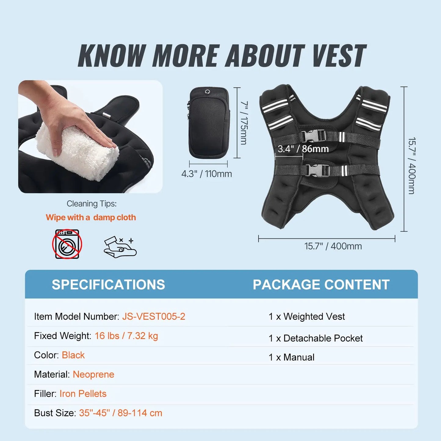 Weighted Vest 16 Lbs With Reflective Stripe For Strength Training